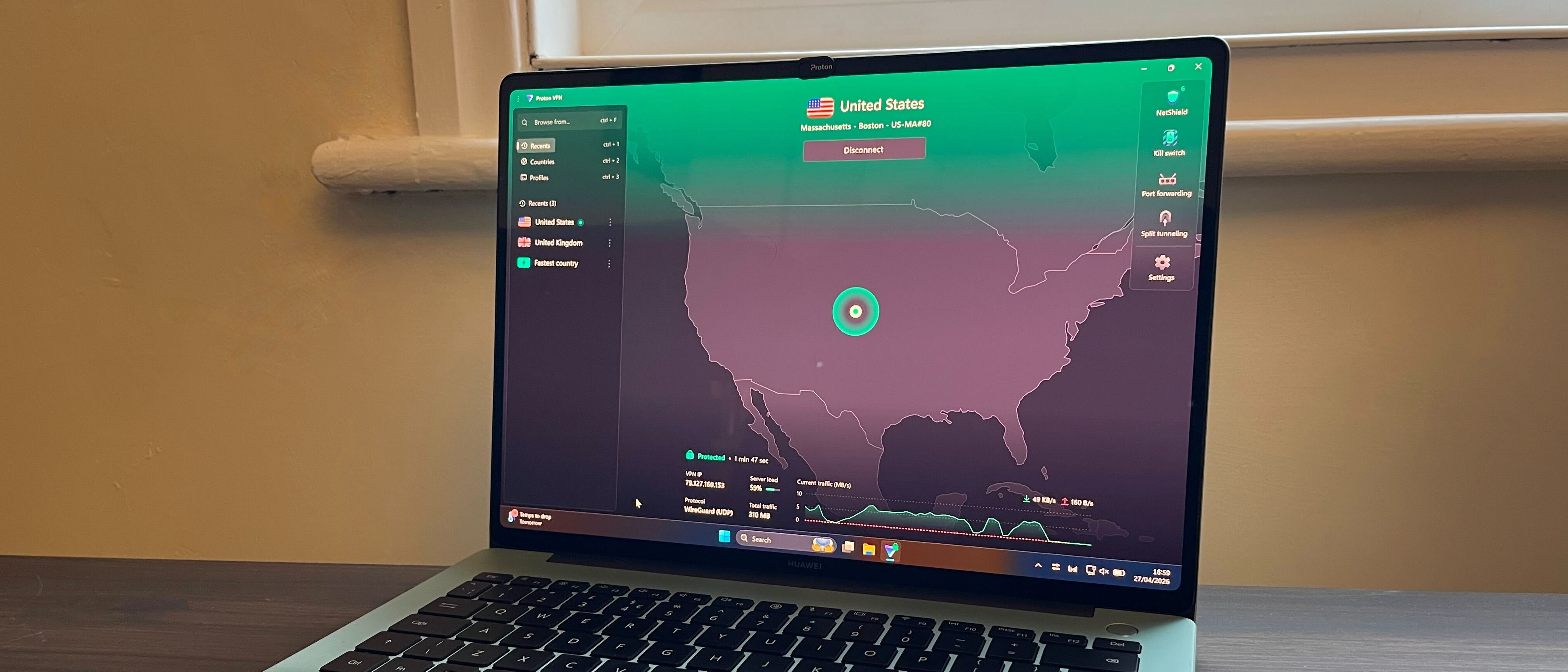 Proton VPN displayed on a Windows laptop