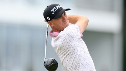 Justin Thomas of The United States plays his tee shot on the 10th hole during the second round of the 123rd U.S. Open Championship at The Los Angeles Country Club