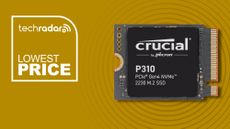 Crucial P310 2230 SSD against a yellow TechRadar deals background