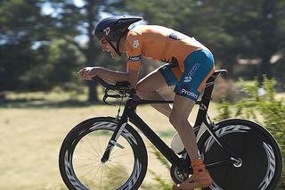 Dylan Newell from Victoria heads into the finish of the time trial in Buninyong.