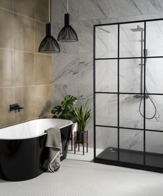 carrara stone marble tiling in a bathroom