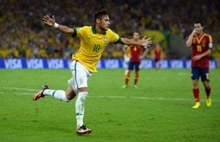 Neymar celebrates after scoring for Brazil against Spain in the 2013 Confederations Cup final.