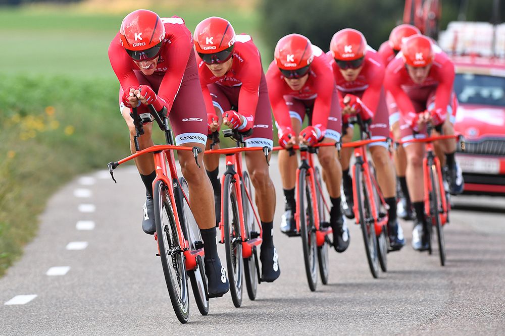 Katusha on course during the Eneco team time trial
