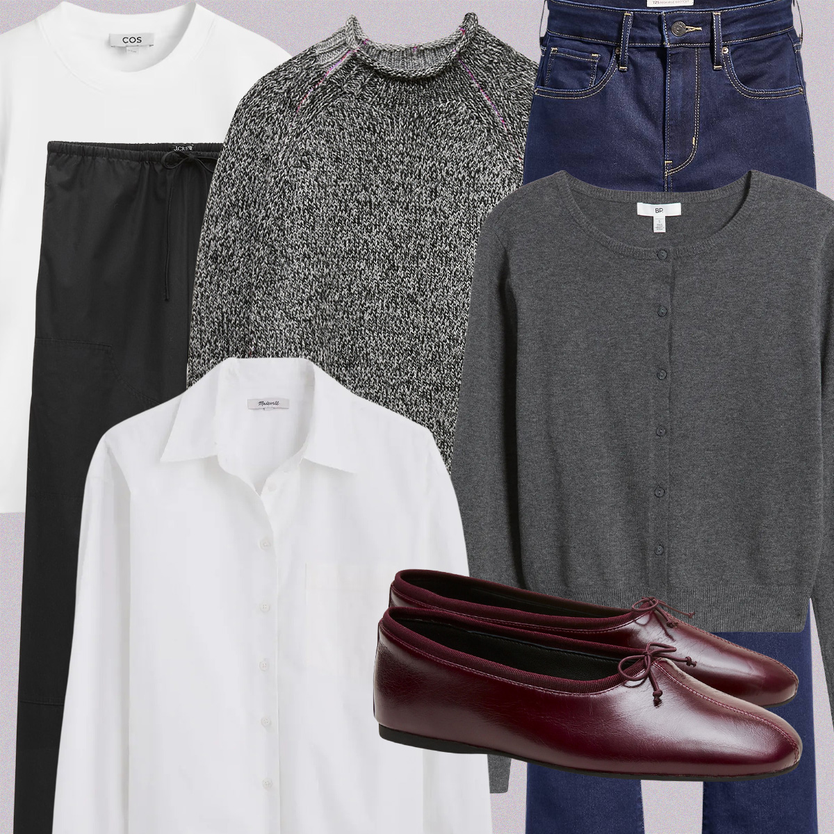 Clothing from COS, J.Crew, Levi's, and Nordstrom. 