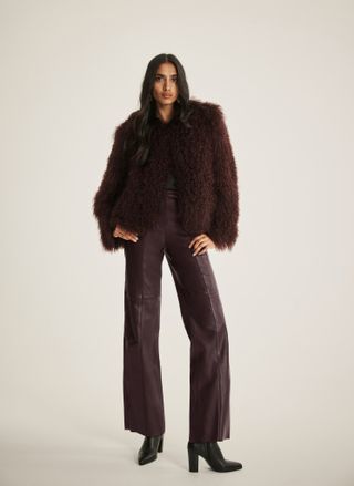 Burgundy Leather Straight Trousers