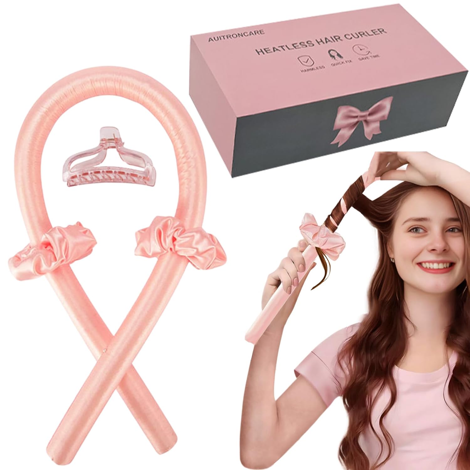Heatless Curling Set,silk Curls Rod Headband,no Heat Rollers to Sleep in Overnight,satin Hair Curlers for Long and Medium Hair(pink)