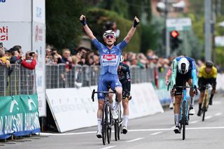 Stan Van Tricht celebrates his first pro win at Coppa Bernocchi