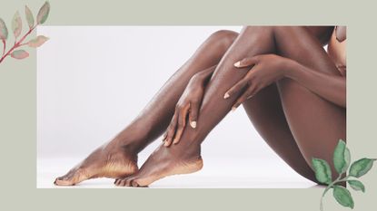 A woman touching her smooth hair free legs to illustrate epilation vs waxing