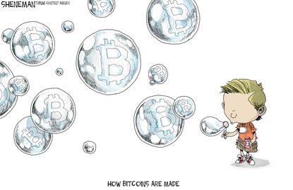 Editorial cartoon U.S. Bitcoin bubble