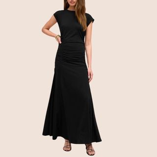 flat lay image of a black dress