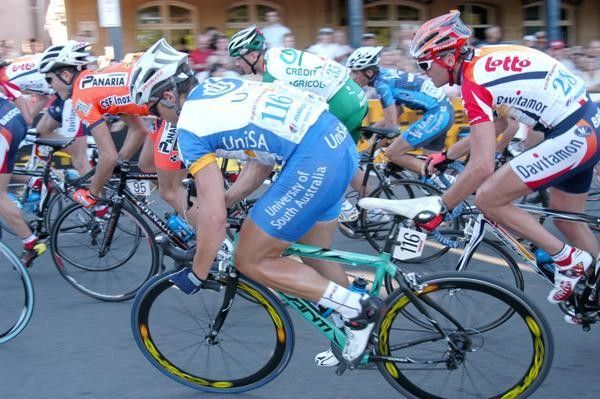 Local rider Matthew Rex riding strong with the bunch (Uni SA)