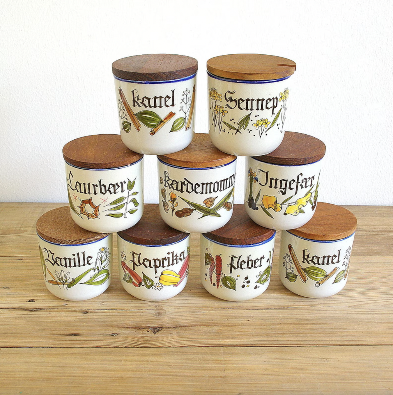 RedCottageVintage, Vintage Spice Jars With Teak Lid