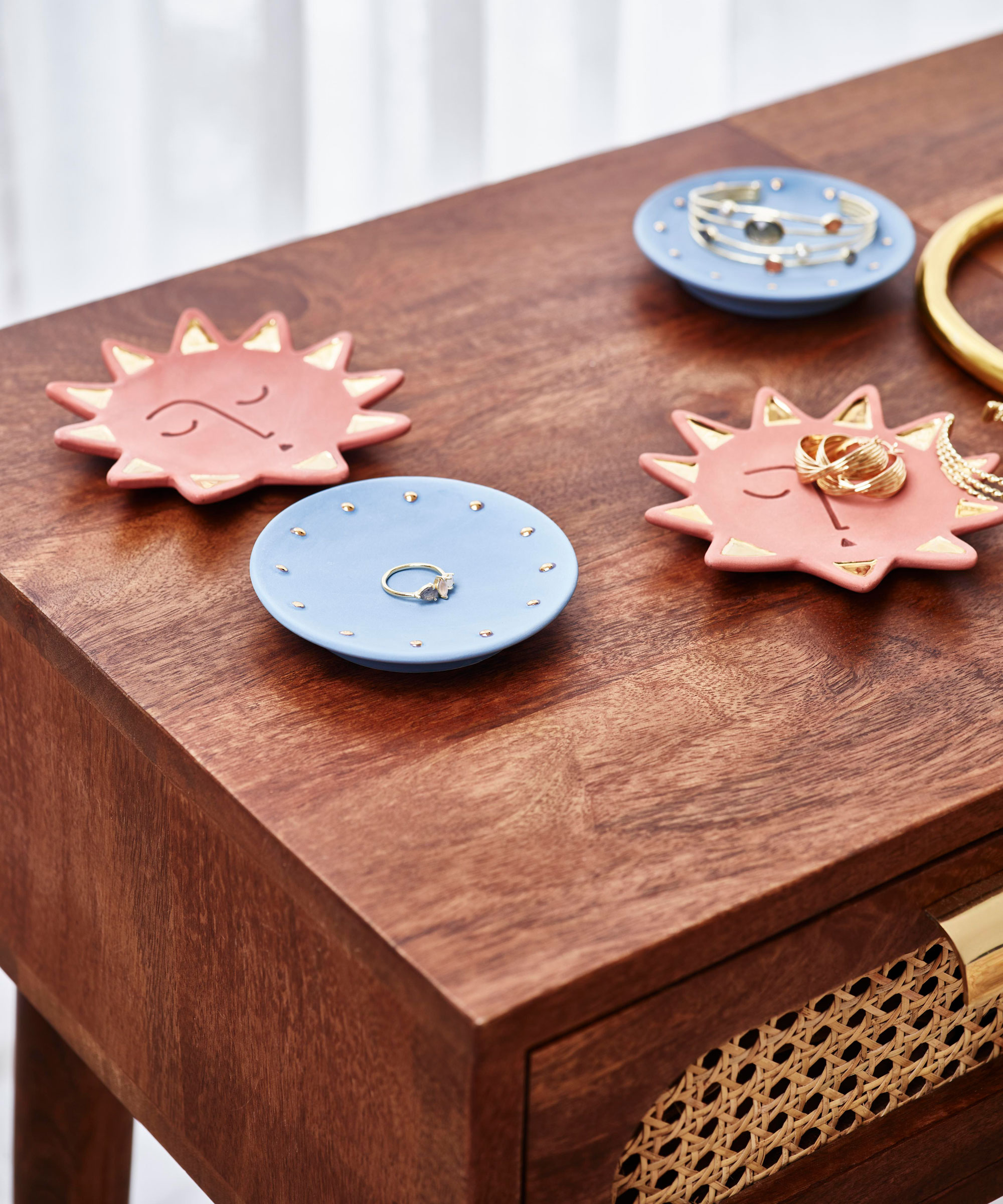 blue and pink oliver bonas trinket trays