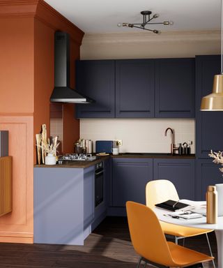 small blue corner kitchen