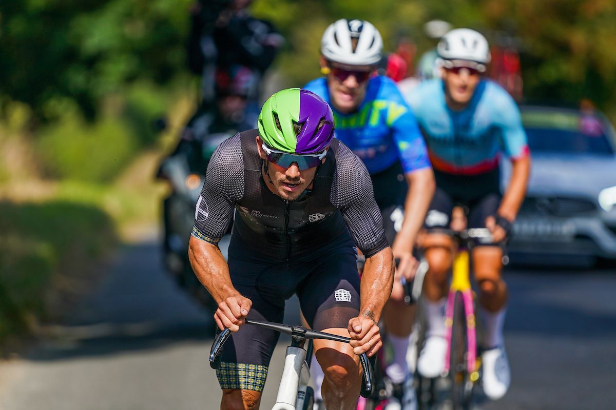 Picture by Zac Williams/SWpix.com - 09/09/2023 - Cycling - 2023 Tour of Britain - Stage 7: Tewkesbury to Gloucester (170.9km) - Alexander Richardson of Team Saint Piran in the breakaway