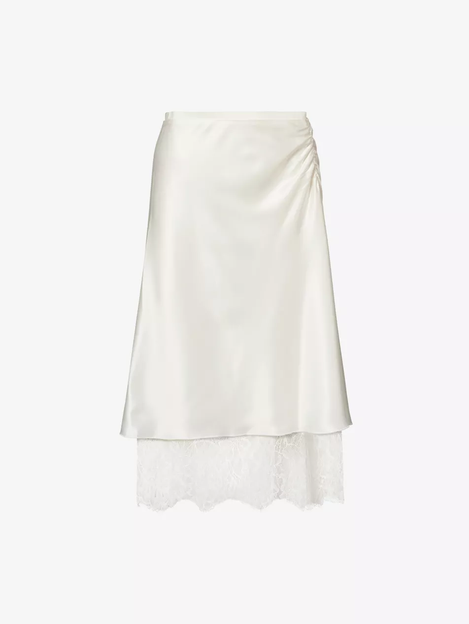 Ingrid Lace-Hem Woven Midi Skirt - Xs