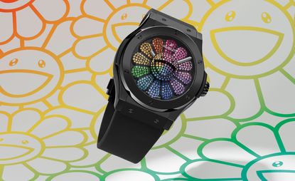 black watch with rainbow face by Hublot and Takashi Murakami