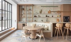 Kitchen-diner with banquette dining area built into island