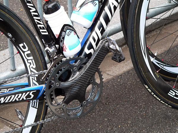 Shimano's prototype carbon fiber crankset made several appearances at Stage 2 of the TdF.