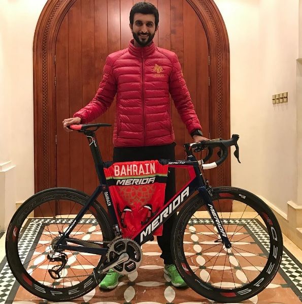 Prince Nasser bin Hamad Al Khalifa of Bahrain with the new Bahrain Merida kit and bike