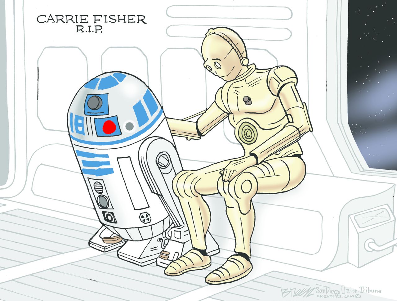 Editorial cartoon U.S. Carrie Fisher RIP Star Wars Obi wan kanobi