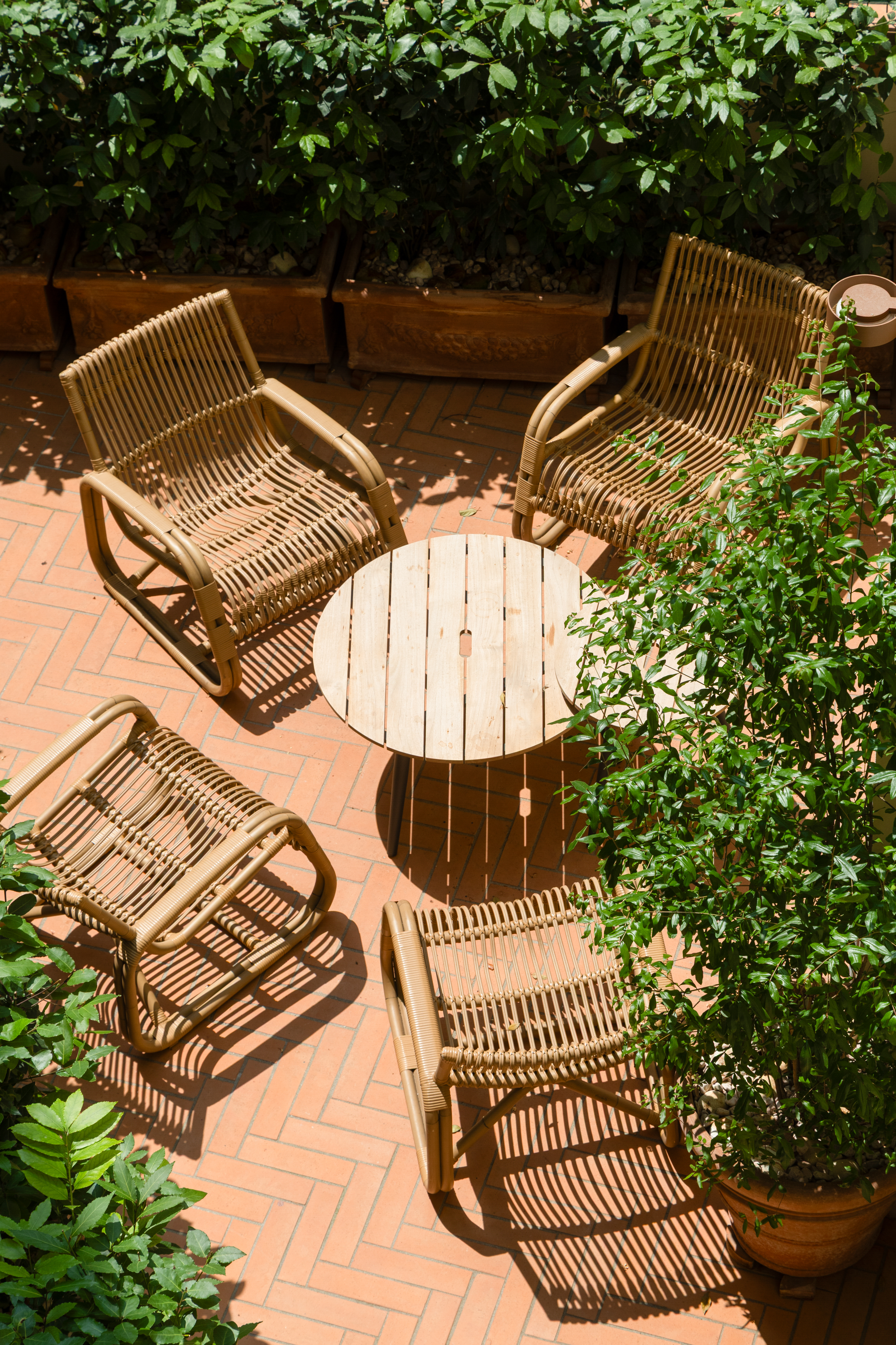 An ornate, palatial residence filled with sunshine, frescoed walls, terrazzo floors, vintage, modern, and plush contemporary furnishings, and thriving plants, whether indoors or on its terrace.