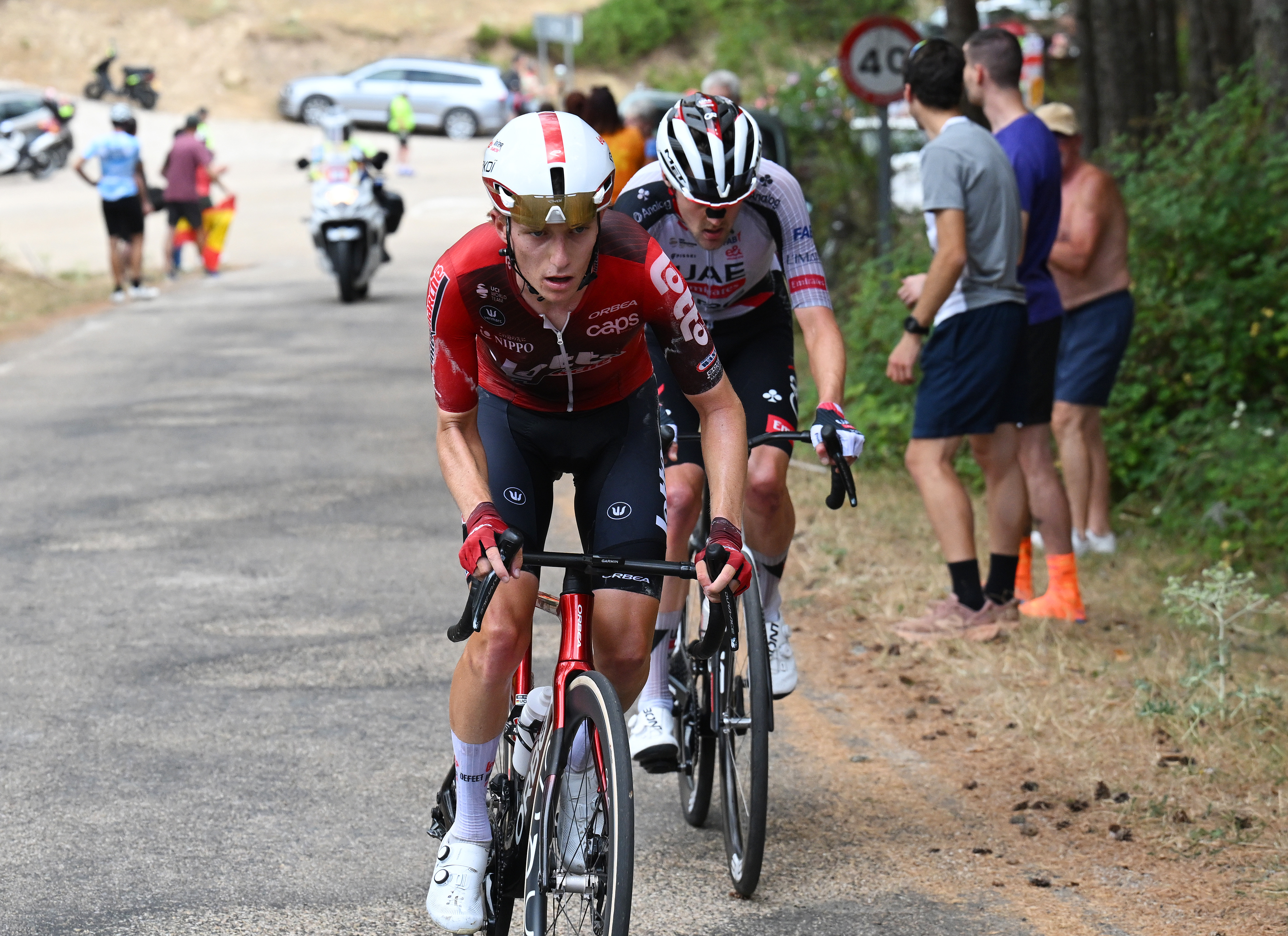 Niels Driesen of Belgium and Team Lotto Intermarche competes in the breakaway during the 48th Vuelta a Burgos 2026, Stage 5 a 137km stage from Caleruega to Lagunas de Neila 1866m on August 08, 2026 in Lagunas de Neila, Spain. (Photo by Antonio Baixauli/Getty Images)