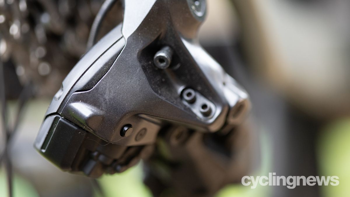 Shimano Ultegra R8100 groupset detail of rear derailleur showing function button