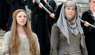 Game of Thrones Margaery Tyrell and Septa Unella look down at their off-screen victim