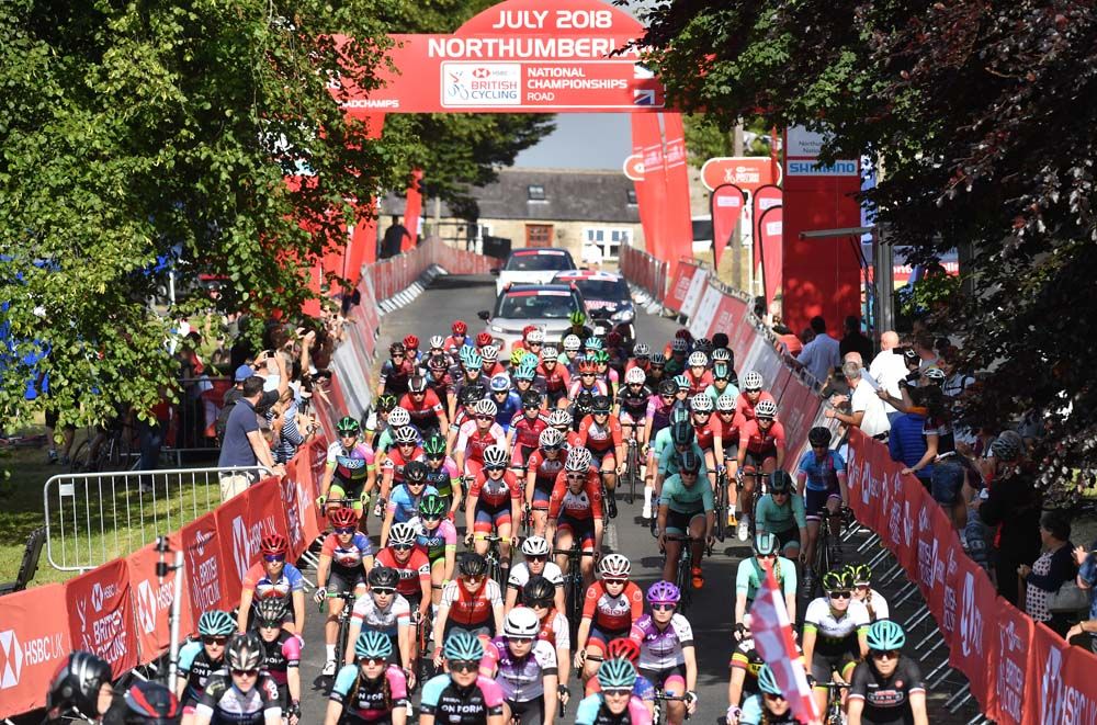 The women's peloton roll out at the British national championships
