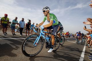 Alejandro Valverde in green during stage 9 at the Vuelta