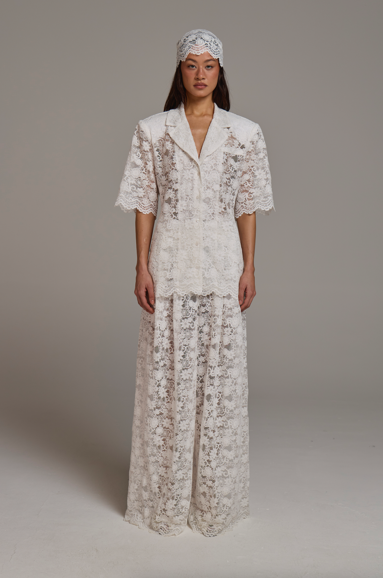Lace Scallop Hem Wide Leg Trouser