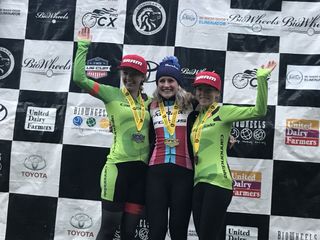 Ellen Noble on top step of the podium for Aspire Racing