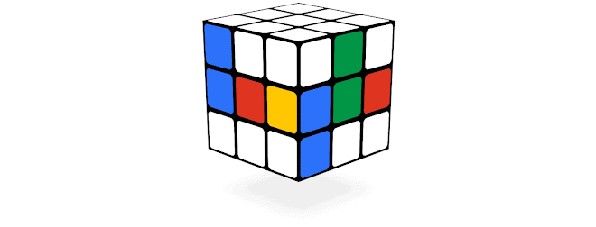 A Rubik's Cube with Google's colors being turned