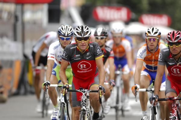 Lance Armstrong (RadioShack) at the finish in Revel