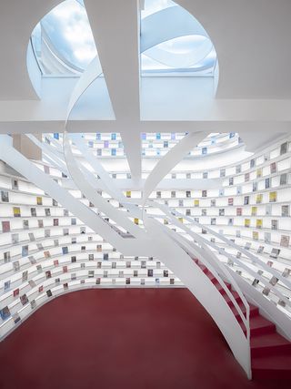 The floating staircase at Zhongshu Bookstore, by Wutopia Lab, Xi'an,