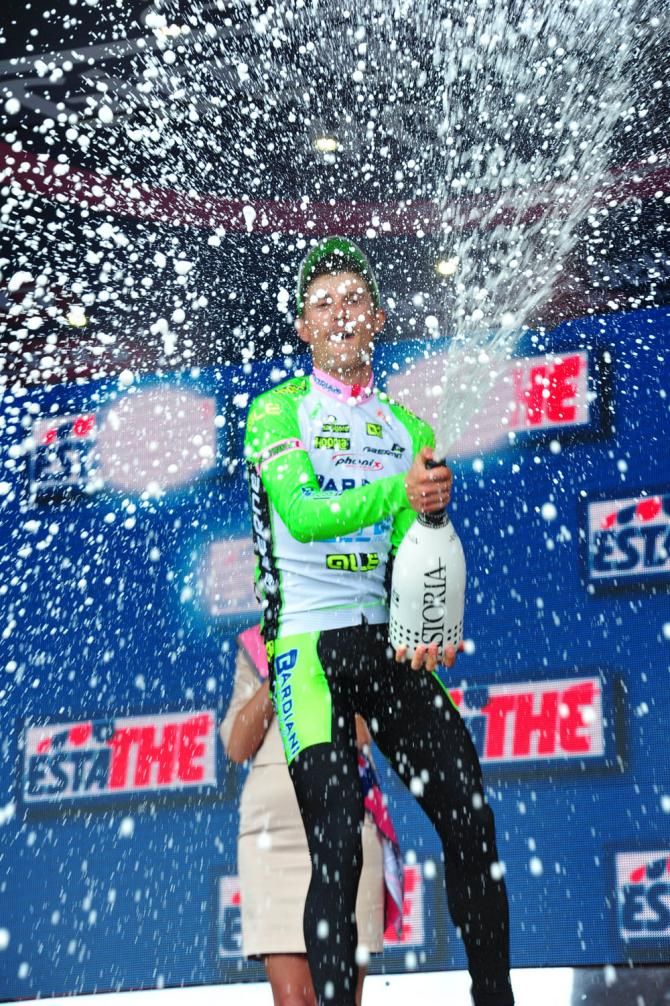 Enrico Battaglin (Bardiani-CSF) on the podium enjoys his win
