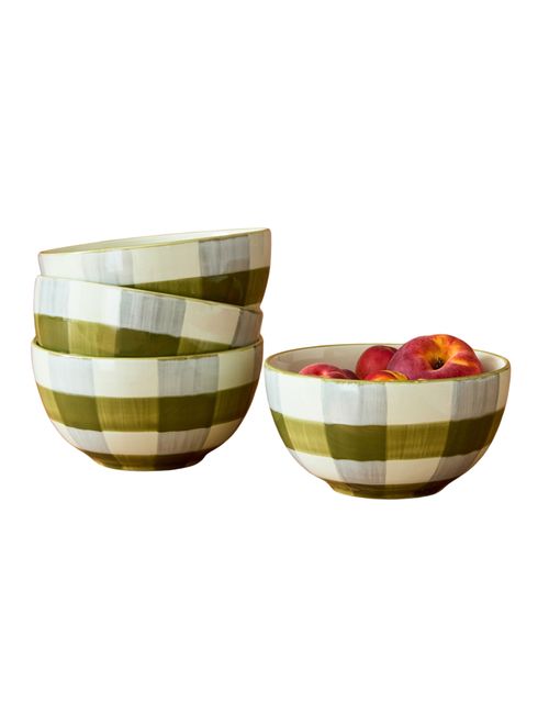 Elliot Hand-Painted Gingham Bowl, Set of 4