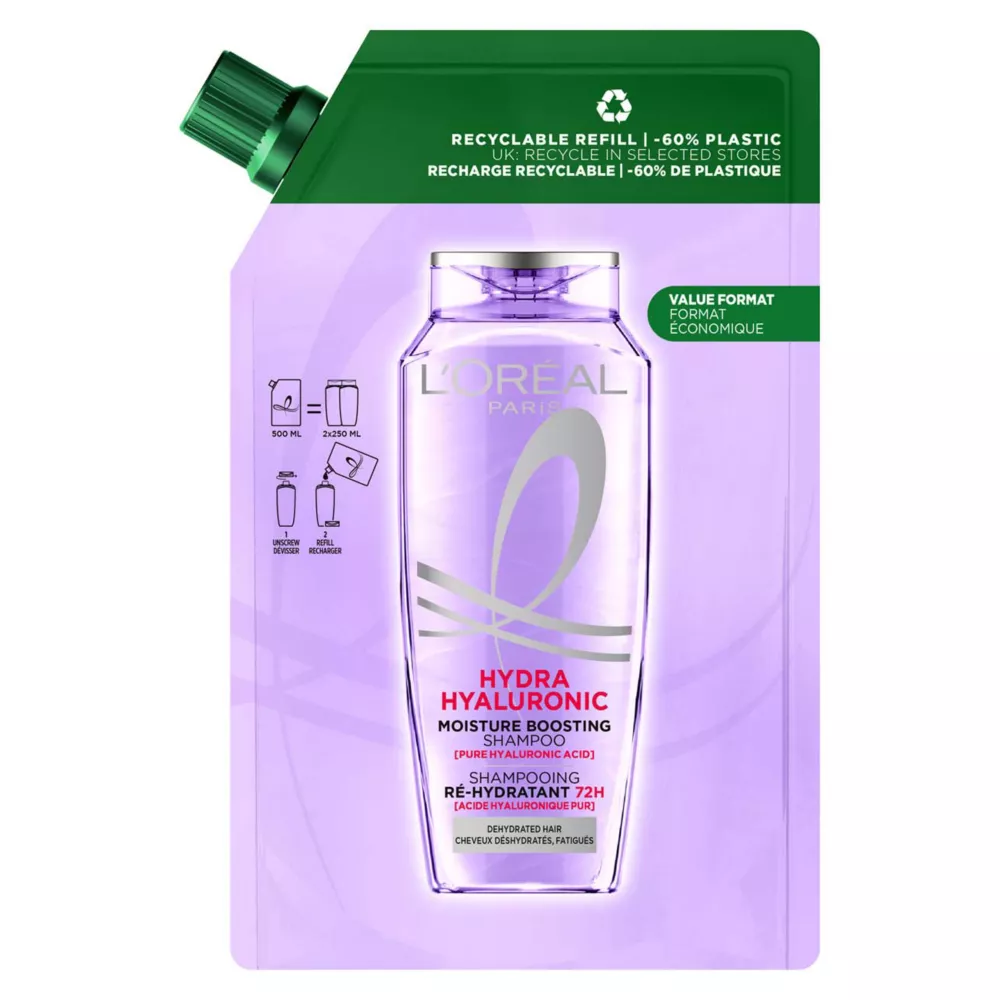 L&amp;rsquo;or&amp;eacute;al Paris Elvive Hydra Hyaluronic Shampoo Refill Pouch 500ml