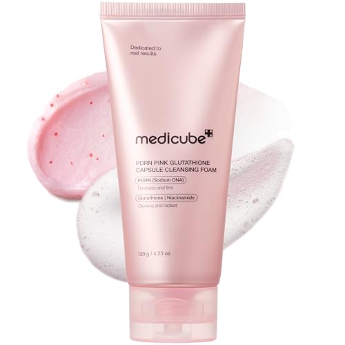 Medicube Facial Cleanser Pdrn Pink Glutathione Capsule Foam Cleanser | Daily Face Wash for Pore Care, Uneven Skin Tone, Texture | Hydrating &amp;amp; Nourishing Deep Cleansing | Korean Skincare, 4.23 Oz