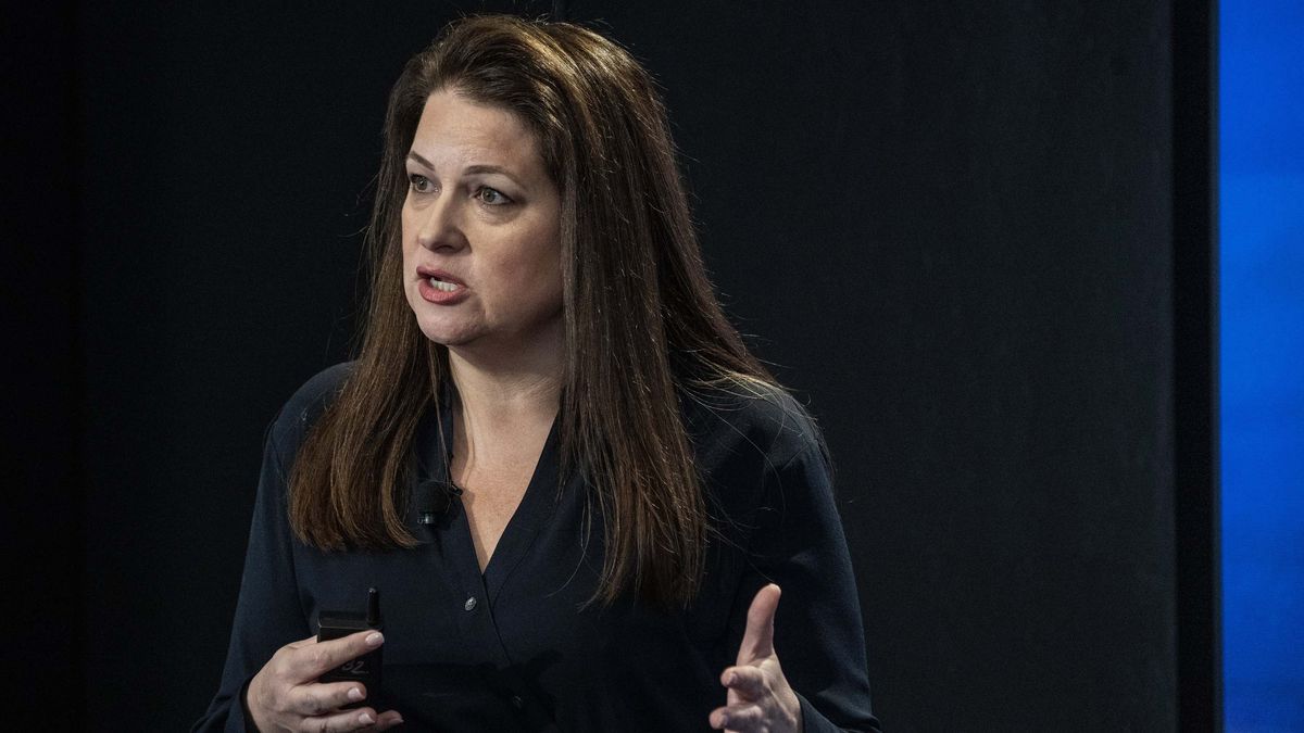 Michelle Johnston Holthaus, executive vice president and general manager of the Client Computing Group at Intel Corp., speaks during the Intel AI Everywhere launch event in New York, US, on Thursday, Dec. 14, 2023.