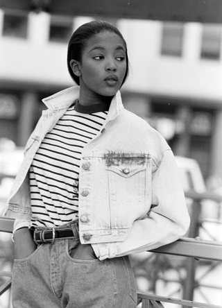 Naomi Campbell wears a look from the Calvin by Calvin Klein Spring 1988 Sportswear collection, in New York City