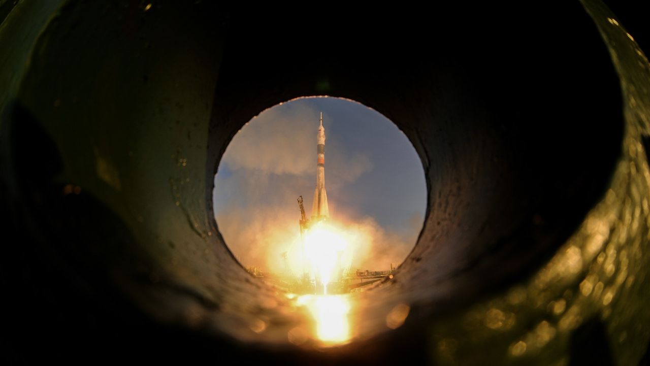 A spacecraft carrying Britain’s Tim Peake, Russia’s Yuri Malenchenko and America’s Tim Kopra blasts off from Earth in 2015