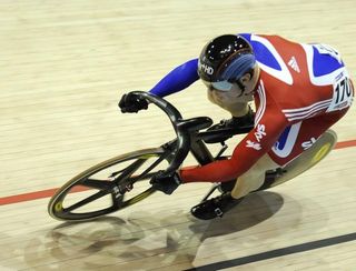 Chris Hoy (Great Britain) on the gas during the men's sprint.