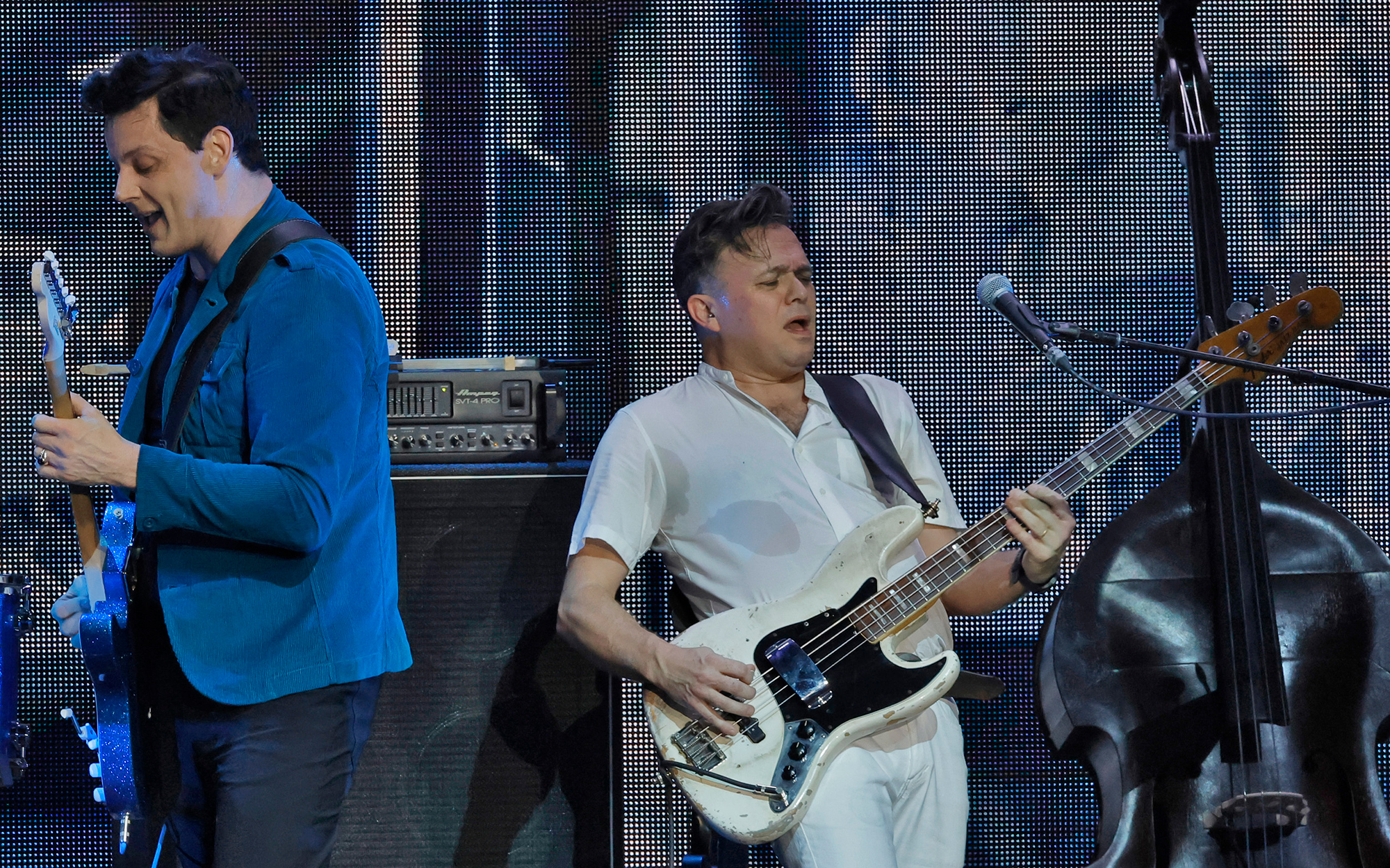 (L-R) Jack White and Dominic John Davis perform onstage at The Kia Forum in Inglewood, California on January 14, 2023