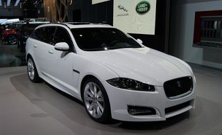 Front side of the white Jaguar XF