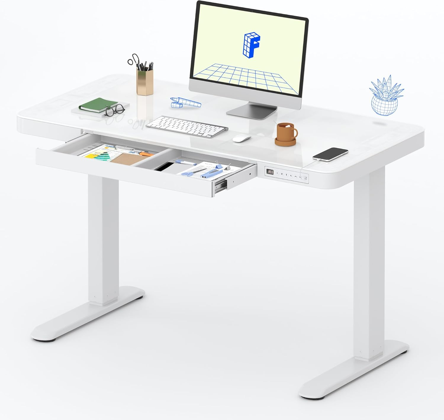 FlexiSpot Comhar glass-top standing desk