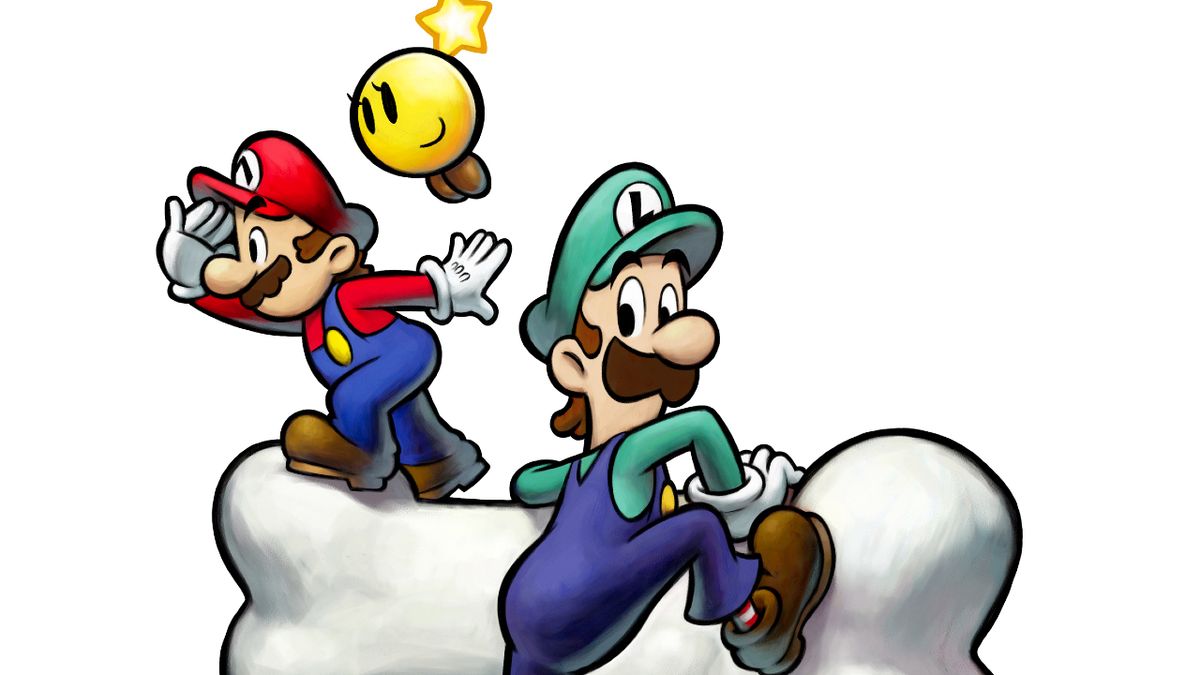 Mario and Luigi on a cloud during one of the best DS games, Mario & Luigi: Bowser’s Inside Story.