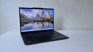 The Lenovo ThinkPad T14s Gen 6 on a white table