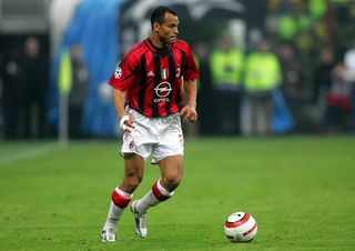 Cafu in action for AC Milan against Inter during the 2005 Champions League match